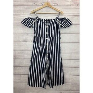 ZARA NAVY BLUE WHITE STRIPED NAUTICAL JUMPSUIT MIDI DRESS STRIPE S SMALL 8 4 36